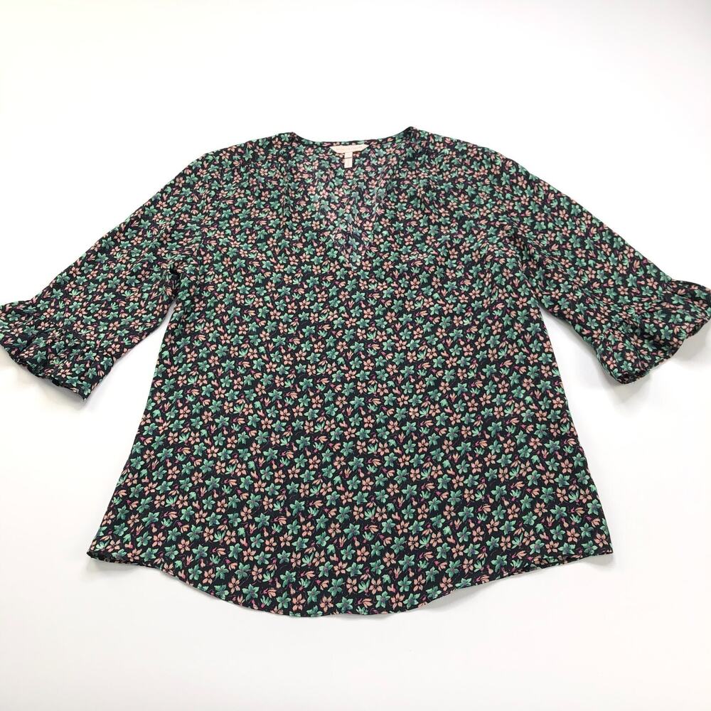 Rebecca Taylor Size 4 MINT Floral 100% Silk Deep V-Neck Pullover Top Blouse